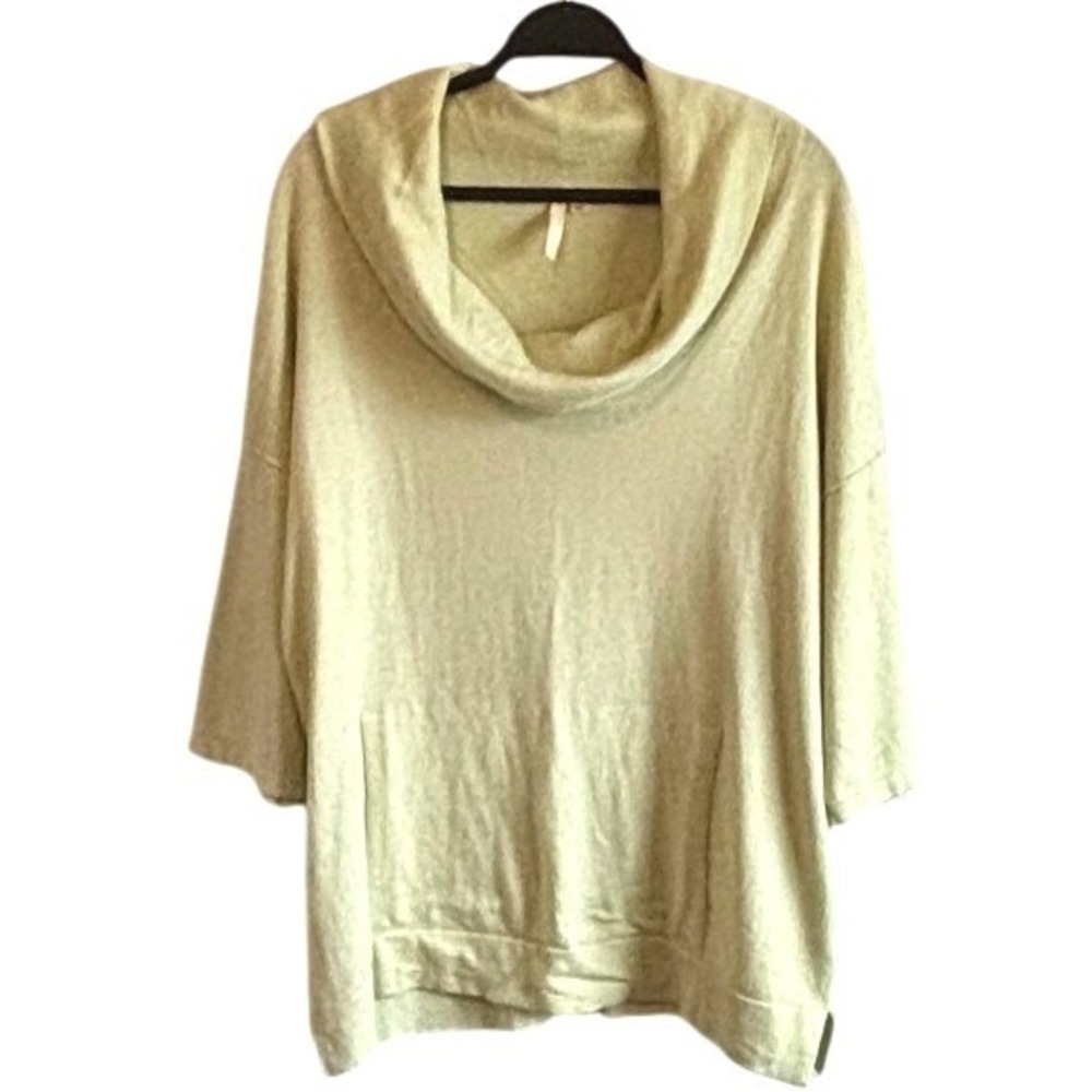 Pure Jill Soft Lime Green Cotton Cashmere‎ Cowl Neck Sweater M Pocket 3/4 Sleeve